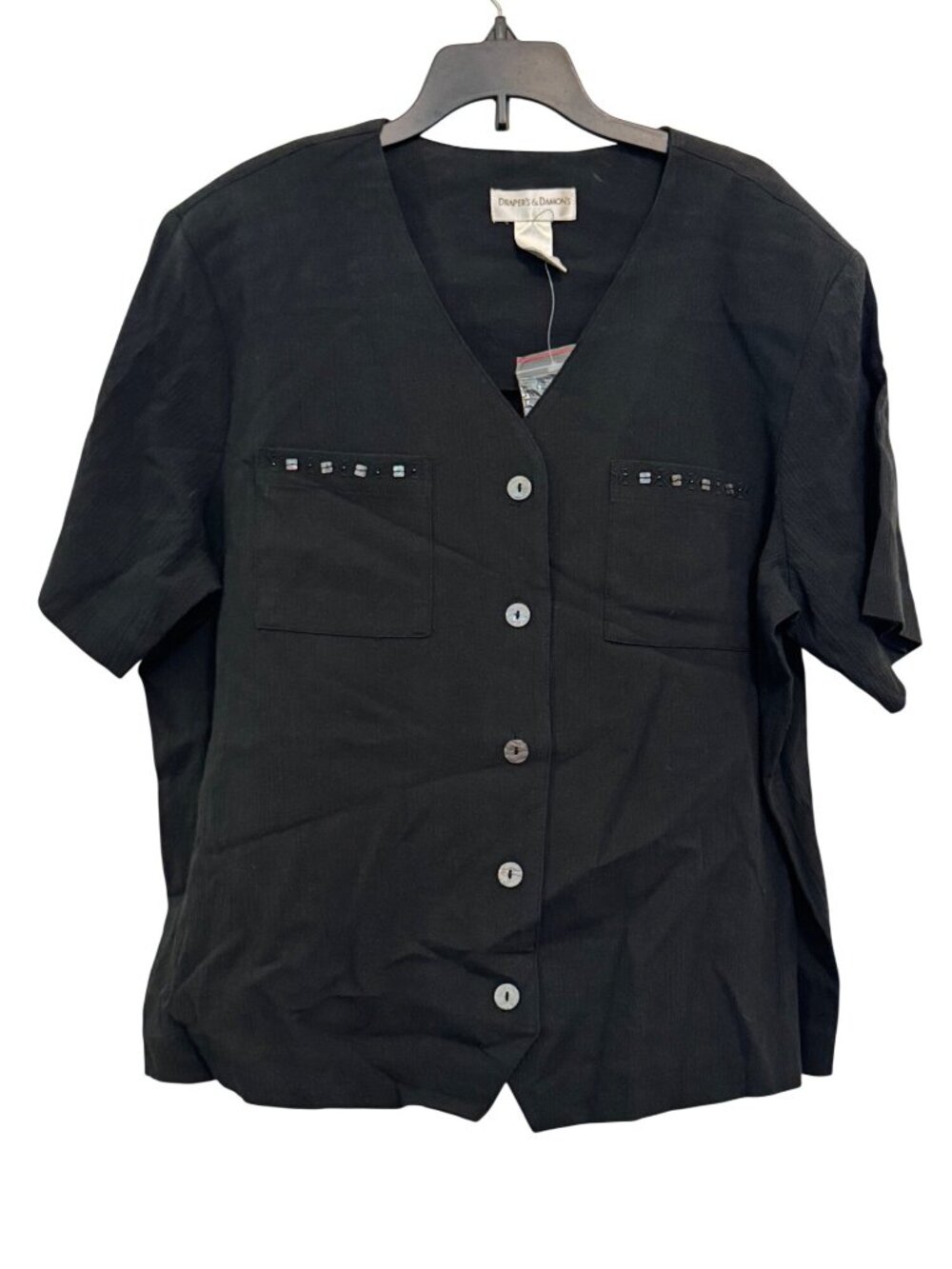 Drapers & Damons Black Button-Up Short Sleeve Top PL NWOT